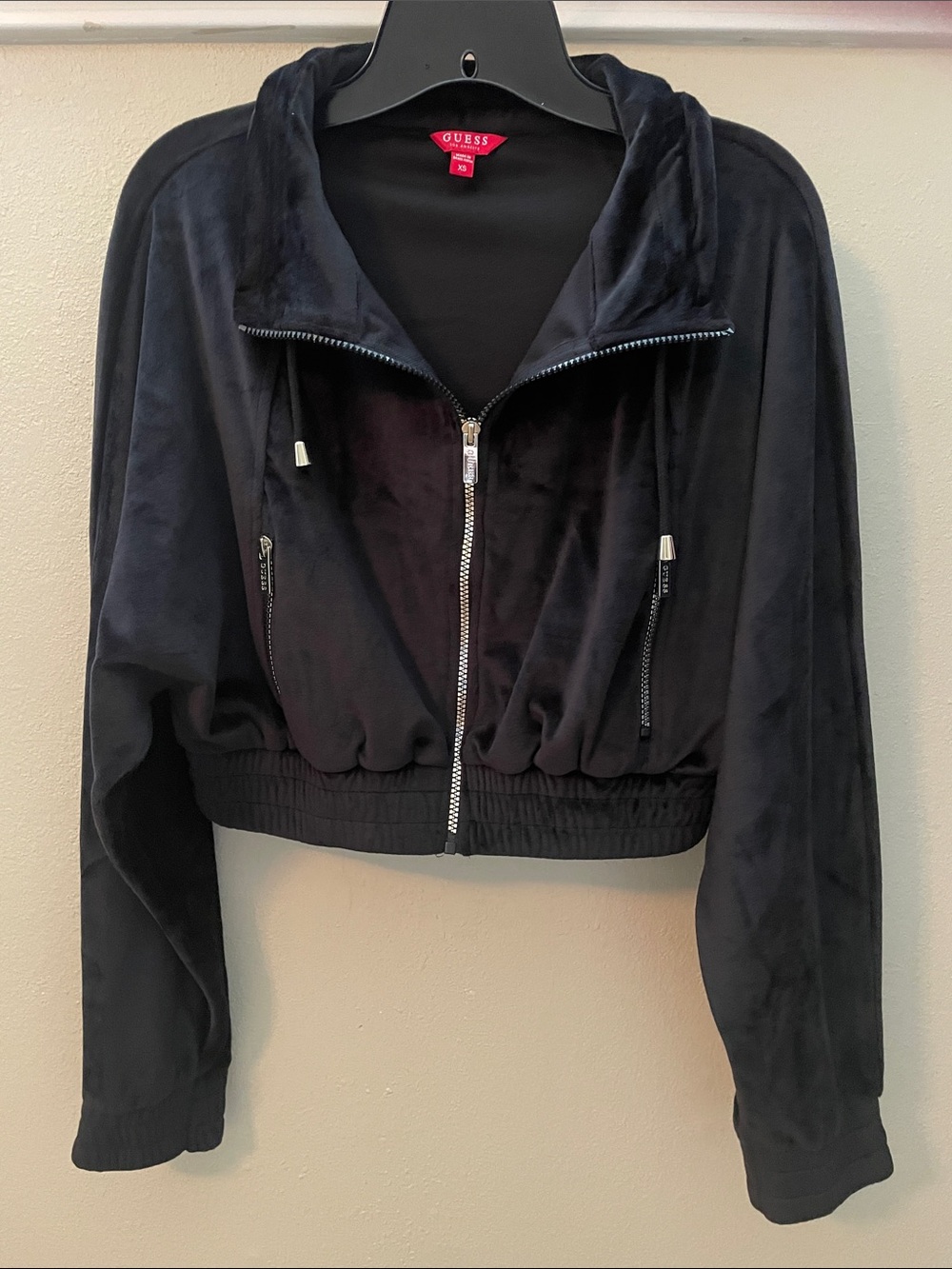 GUESS Black Zip-Up Bomber Style Jacket